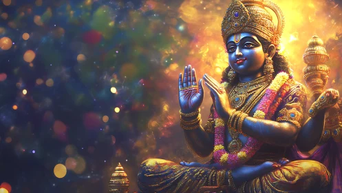 Divine blue deity rendered in luminous high-saturation digital art