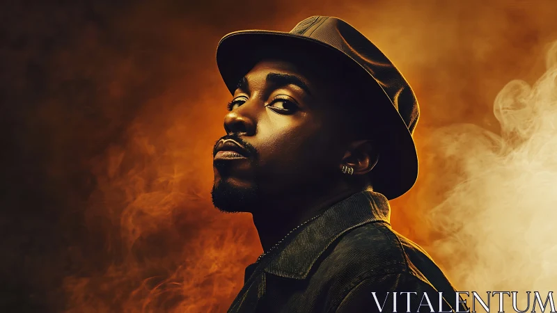 Smoldering portrait of a confident man in hat and warm light