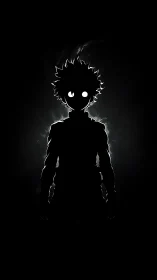 Silhouetted glowing eyed anime figure in dark void