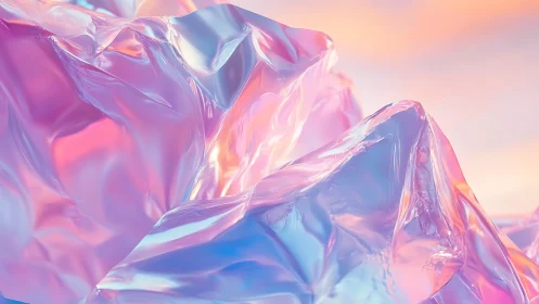 Iridescent 3D crystalline folds in pastel gradient environment.