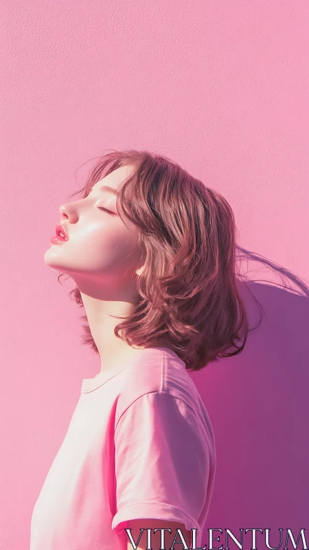 Sunlit daydream against a soft pink, perfectly calm wall.