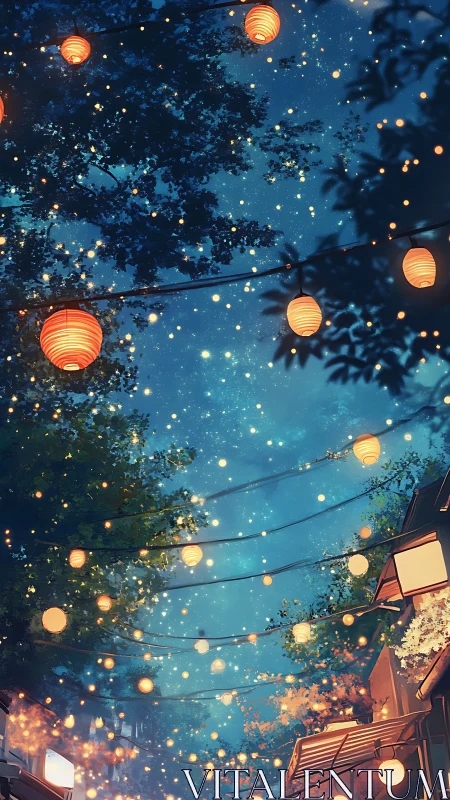 Lantern-strung twilight street humming with quiet starlight.