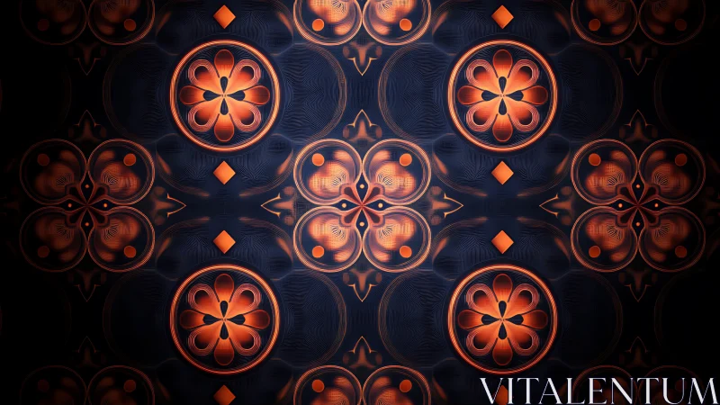 Luminous copper rosettes in geometric symmetry over midnight field.