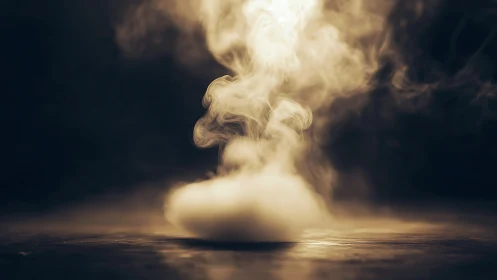 Gentle golden vapor quietly rises from a glowing surface