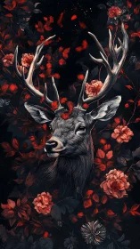 Midnight stag quietly grows a burning garden of roses