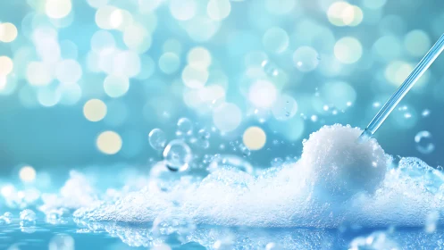 Close-up view of effervescent foam and liquid reaction.