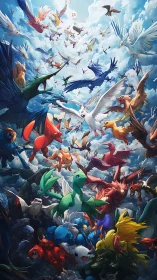 Dynamic digital painting of soaring elemental fantasy creatures.