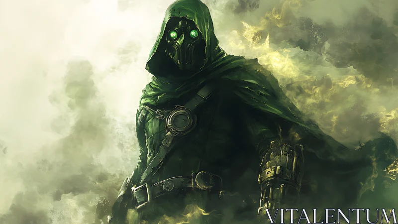 Emerald ghost in gaslit armor stalks the toxic horizon.