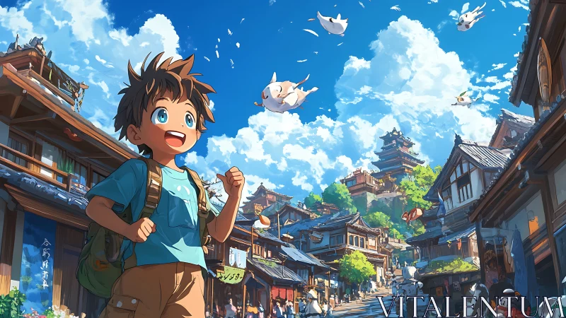 Skybound summer stroll in a spirited hillside market town.