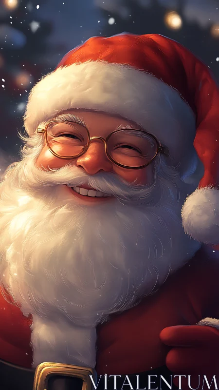 Twinkling-eyed winter gift bearer in golden spectacles.