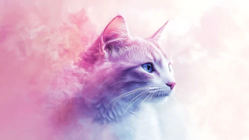 Ethereal Feline Portrait With Chromatic Gradient Dispersion And Luminous Blue Iris Detail