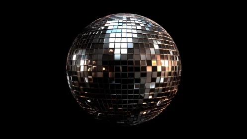 Highly reflective mirrored disco sphere with tiled square facets