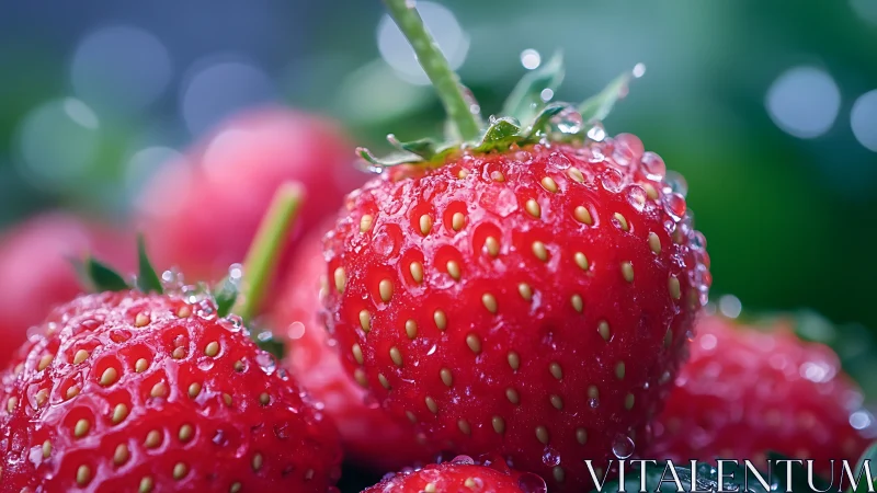 Fresh ripe strawberries covered in water droplets close up