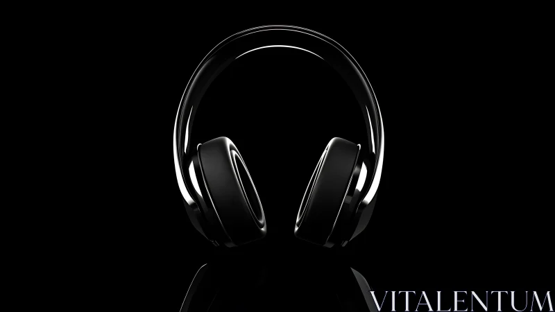 Black over ear headphones on reflective black background.