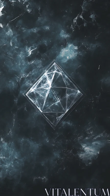 Geometric ice crystal diamond suspended in cosmic void.