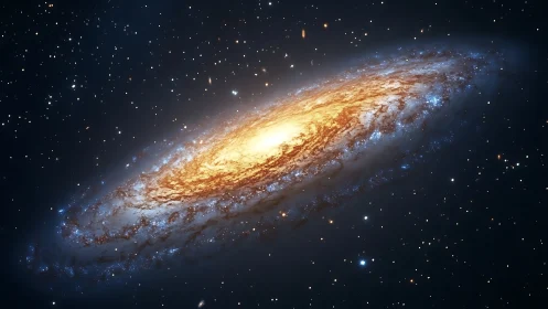 Spiral galaxy core glowing with golden stellar clusters.