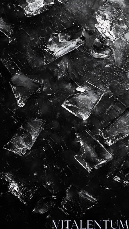 Glistening shards of broken ice over deep black stillness.