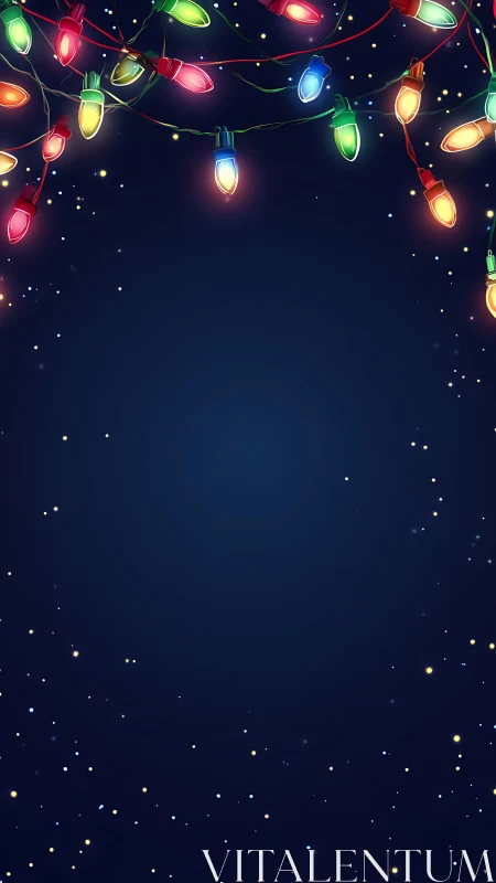 Multicolor festive string lights over star-dusted nightfield.