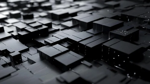 Abstract black geometric cubes pattern in futuristic 3D style.
