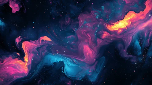Cosmic color rivers swirling through a dreamy night sky.