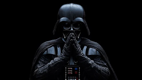 Dark armored figure framed by dramatic black void background.