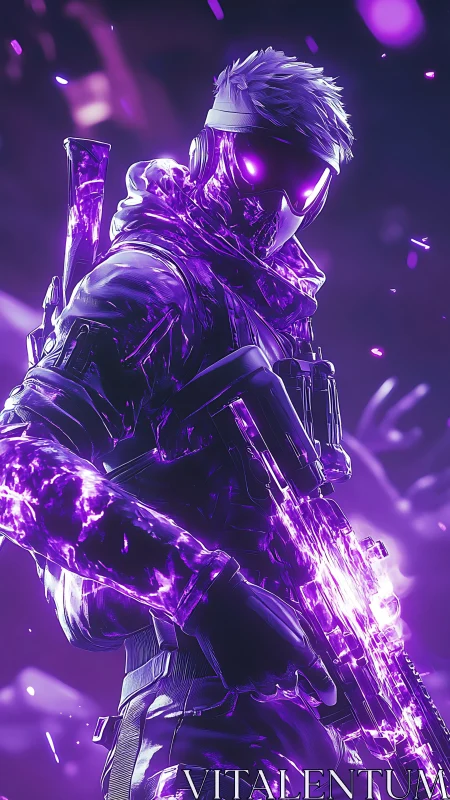 Spectral neon operative with volatile purple energy armor.