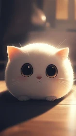 Luminous White Cat Gazes Through Golden Afternoon Light