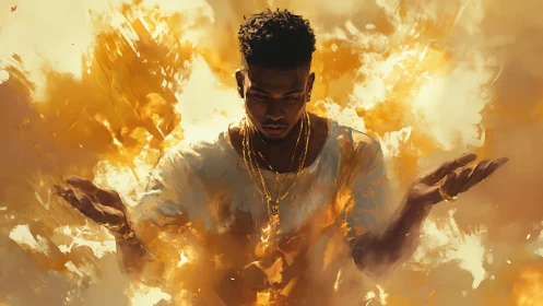 Luminescent conductor in golden particulate vortices.