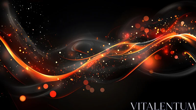 Dynamic Orange Energy Flow with Volumetric Particles Against Black Space.