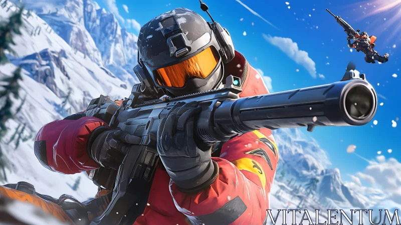 Armored Sentinel Takes Aim Across Snow-Cloaked Alpine Peaks