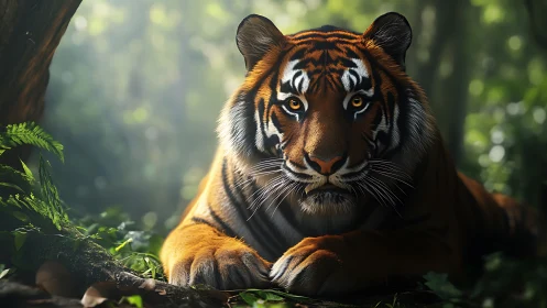 Jungle throne of the watchful tiger in painted sunlight.