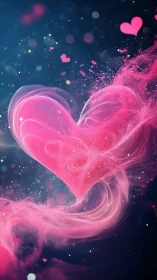 Luminescent heart form with particle dispersion effect.