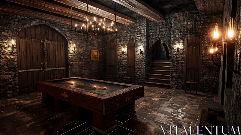 Candlelit stone billiard hall hums with medieval game-night hush