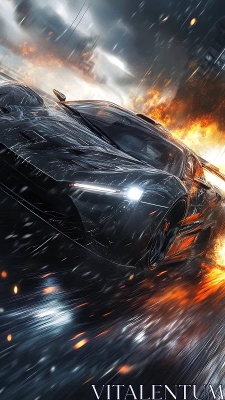 Midnight supercar erupts through rain and flame at speed