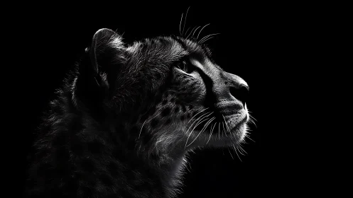 Feline Portrait Demonstrating High-Contrast Chiaroscuro Lighting Against Pure Black Background