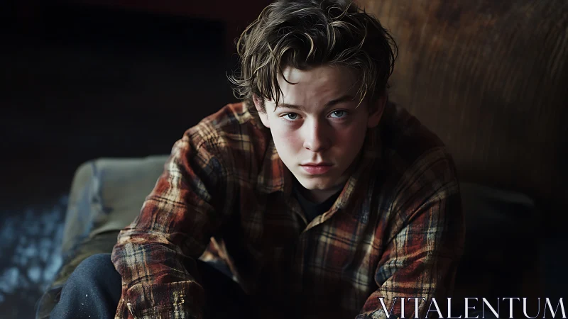 Low key portrait of pensive youth in soft directional lighting