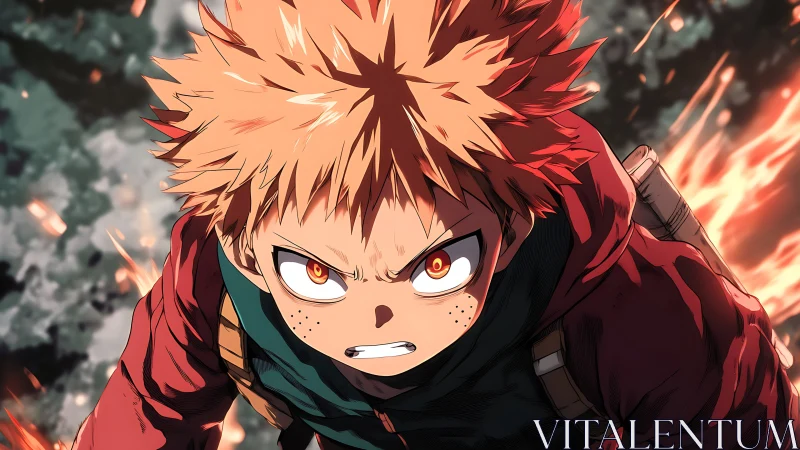 Anime boy with spiky hair charges forward through sparks