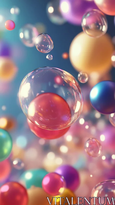 Translucent bubbles with multicolored spheres in depth field.