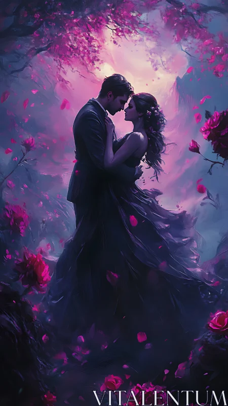 Magenta Embrace: Two Souls Dance Among Luminous Petals