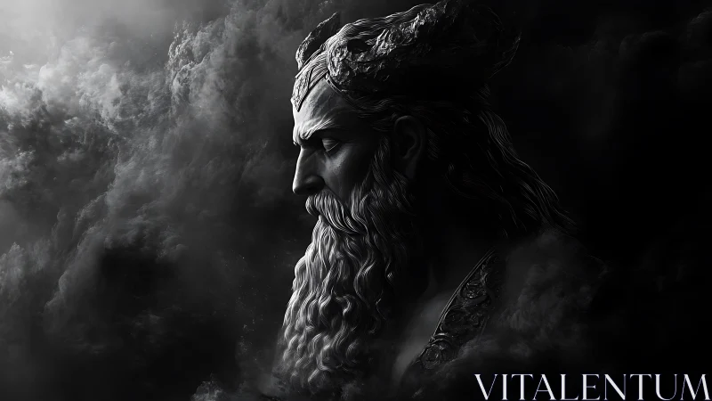 Monochrome side-profile godlike bust rendered with high-contrast volumetric lighting