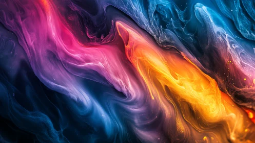 Colorful cosmic waves swirl in a vibrant abstract embrace