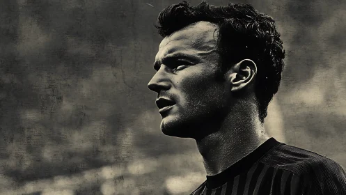 Side profile portrait of male athlete in monochrome tones.