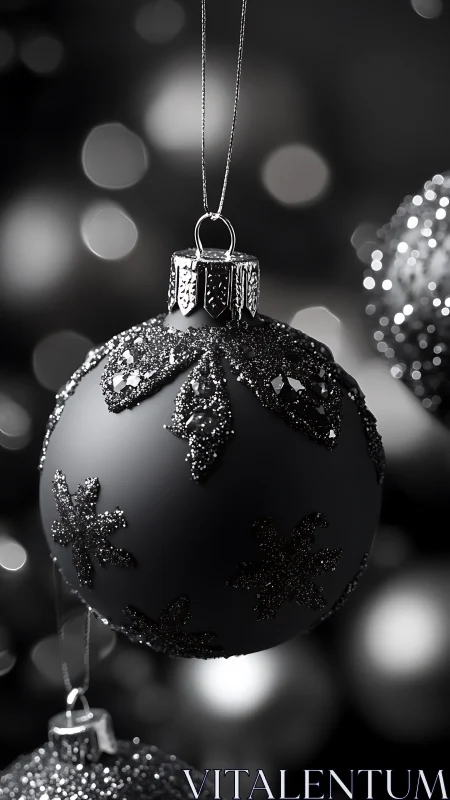 Midnight snowflake bauble glowing in velvet bokeh hush.