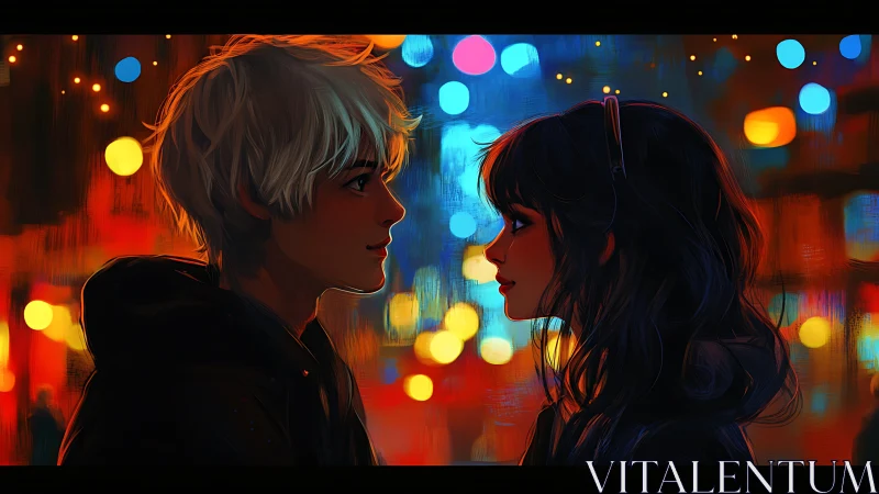 Soft city lights cradle a quiet moment between two souls.