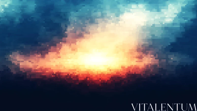Pixelated Abstract Sunset with Bold Colors and Digital Art Style.