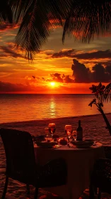 Sunset-drenched shoreline whispers toward a waiting table for two