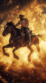 Cowboy Rider in Golden Dust Storm.