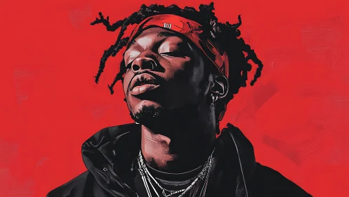 Portrait of stylish man in bold red graphic contrast.