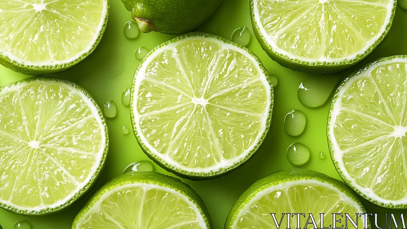 Glowing lime slices shine on a vivid green, refreshing backdrop