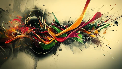 Kinetic chromatic vectors in fluid 3D splatter topology.